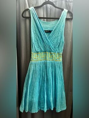 One-Shoulder Turquoise Dress with Gold-Accent Waist